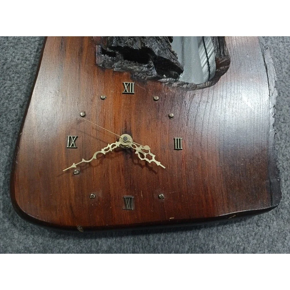 Vintage Rustic Wood Carved Wall Clock Trees Bird With Mirror Tested Working